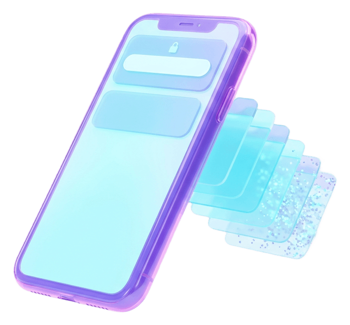 A phone showing a private browser, with browser tabs behind it dissolving into particles