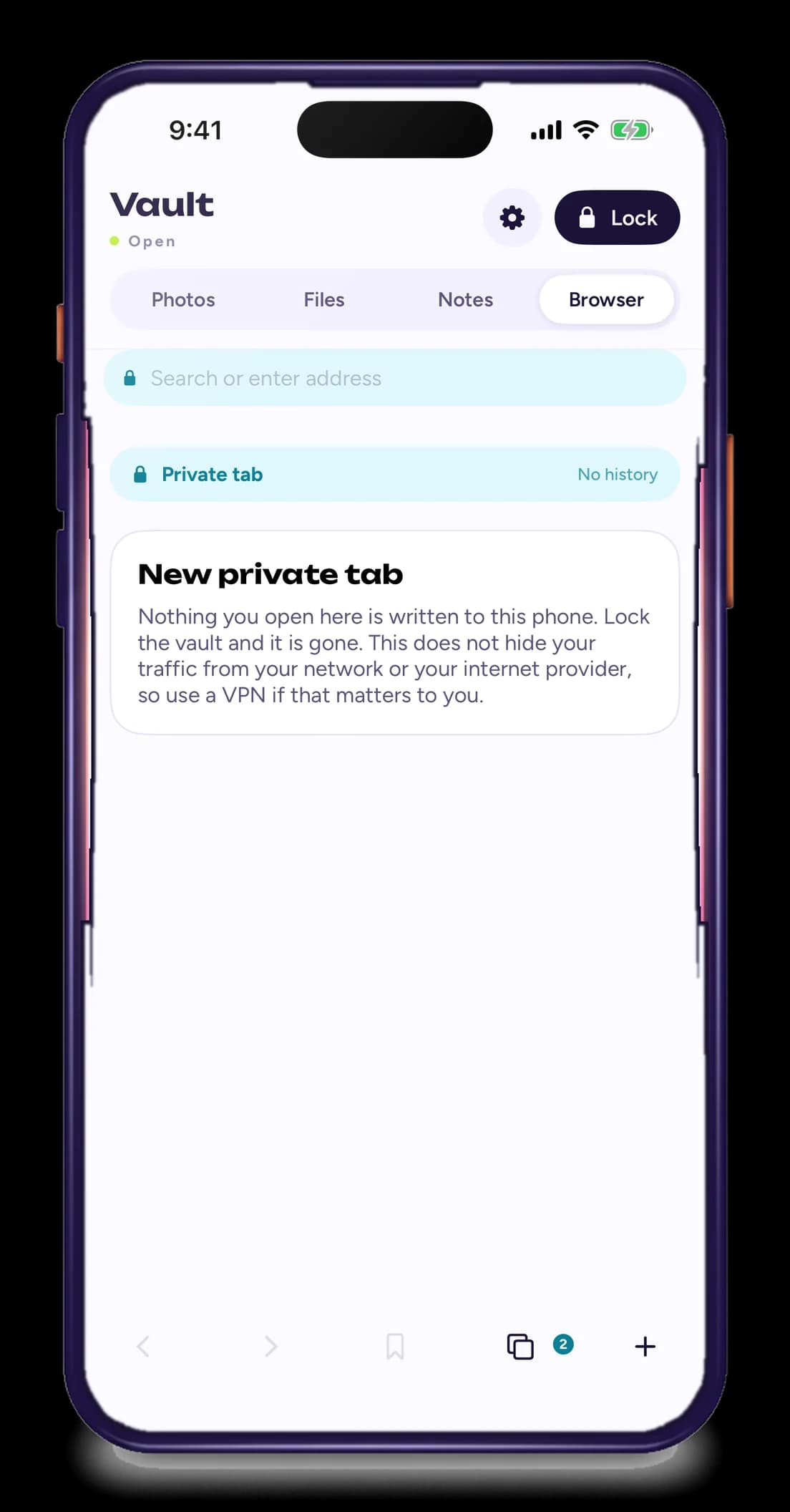Private browser in Calculator Locker, screenshotted on an iPhone