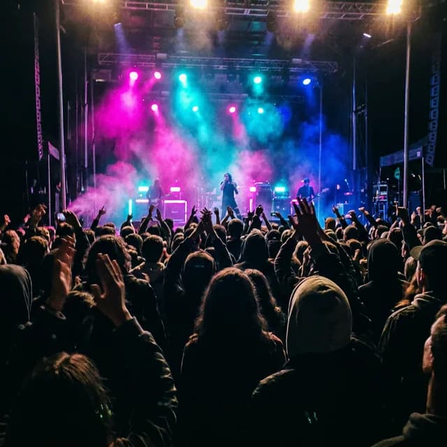 Concert crowd under magenta and cyan lights