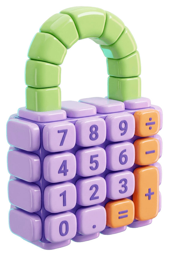 A padlock built out of candy-coloured calculator keys